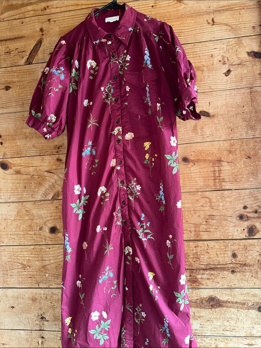 entro Burgundy Floral Button-Front Midi Dress